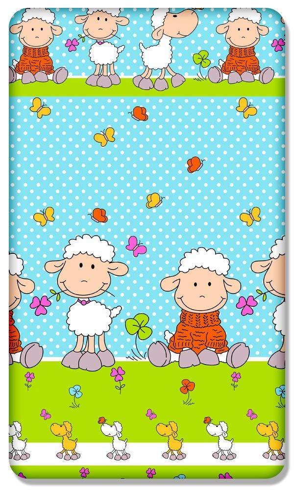 Babymam Sheep Turquoise 100% Cotton Fitted Sheet With Printed Design For Baby Crib 90X40cm (Sheep Turquoise)