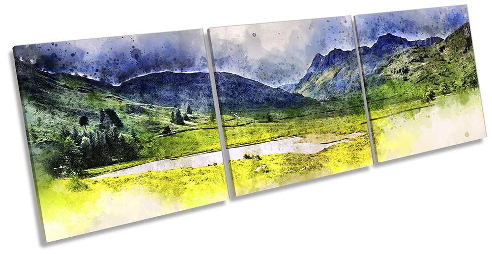 Canvas Geeks - Blea Tarn Lake District Modern Multi-Coloured - 150cm wide x 50cm high TREBLE CANVAS WALL ART Box Frame Picture Print