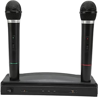 Wireless Microphone, 2.4G VHF Dynamic Multipurpose Mic with 1 for 2 Rechargeable Receiver Cordless Dynamic Mic System for Home Karaoke, Meeting, Speech
