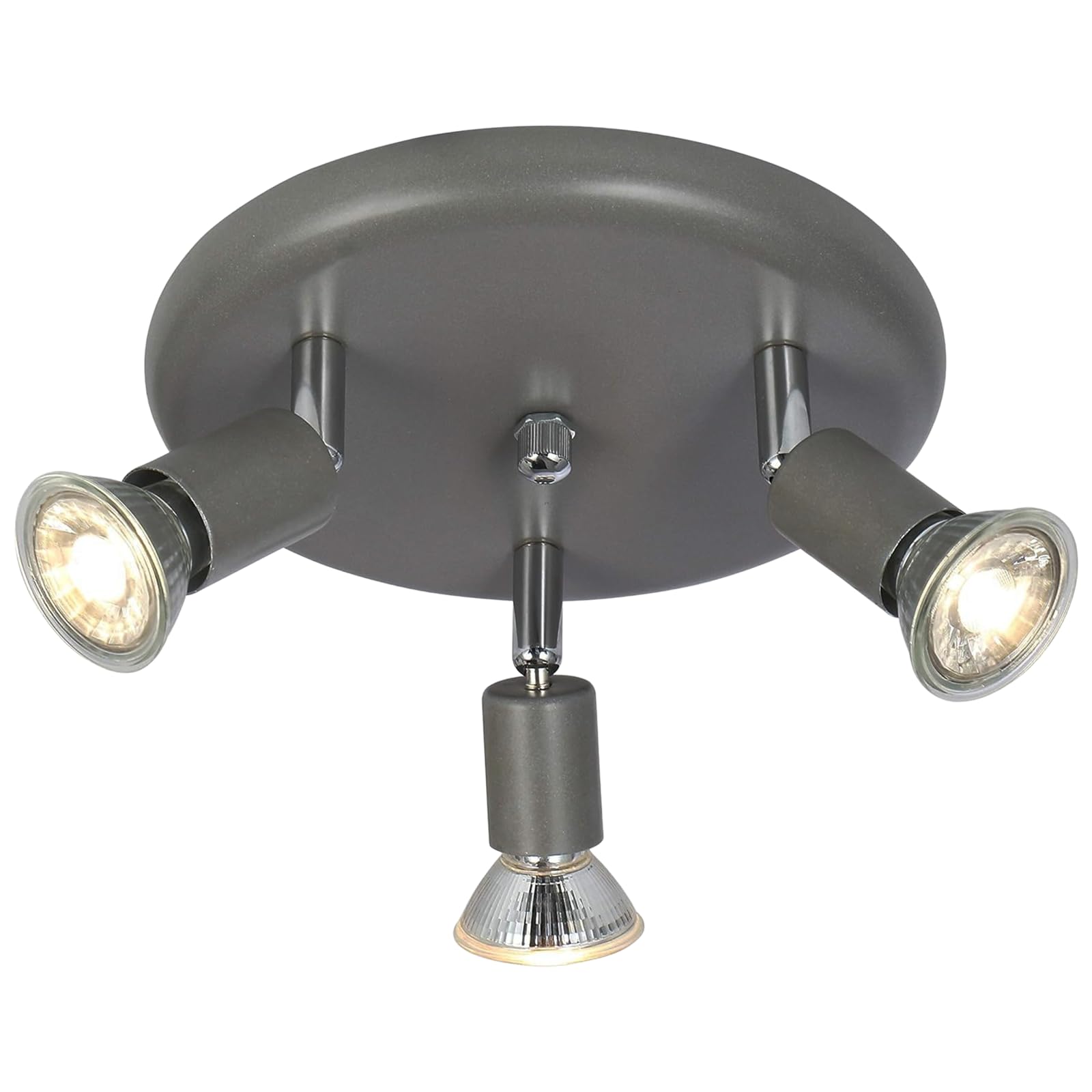 Ukew Grey Adjustable 3 Way Ceiling Spotlight - 50W Gu10 Led Ceiling Light For Modern Living Room, Bedroom - Chrome Flush Mount Indoor Spot Light - Led Compatible For Home Lighting Fixture