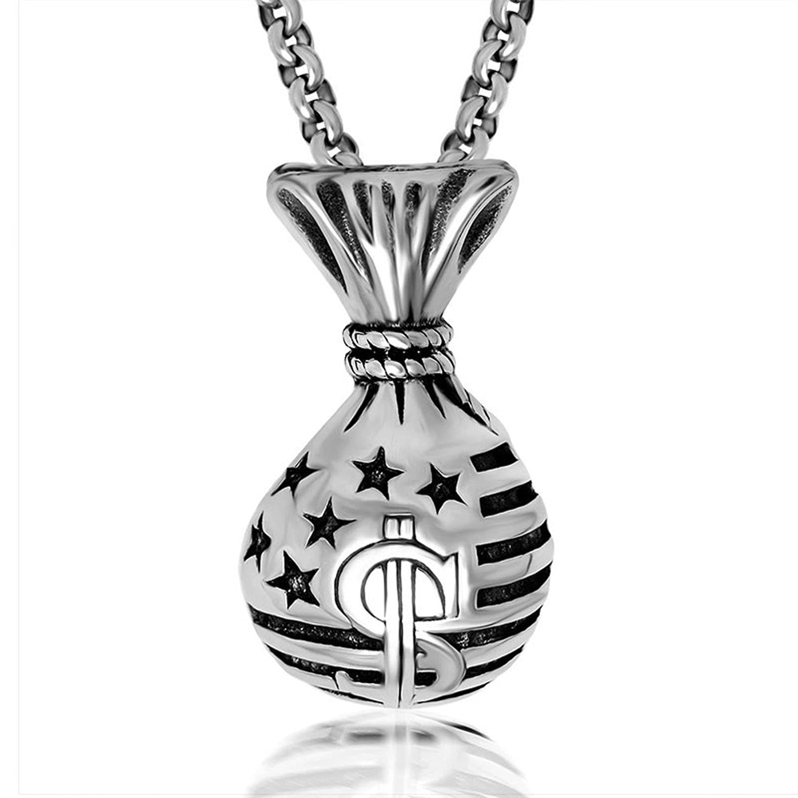 Collier sac d'argent en acier titane au fini vieilli unique pour homme et femme