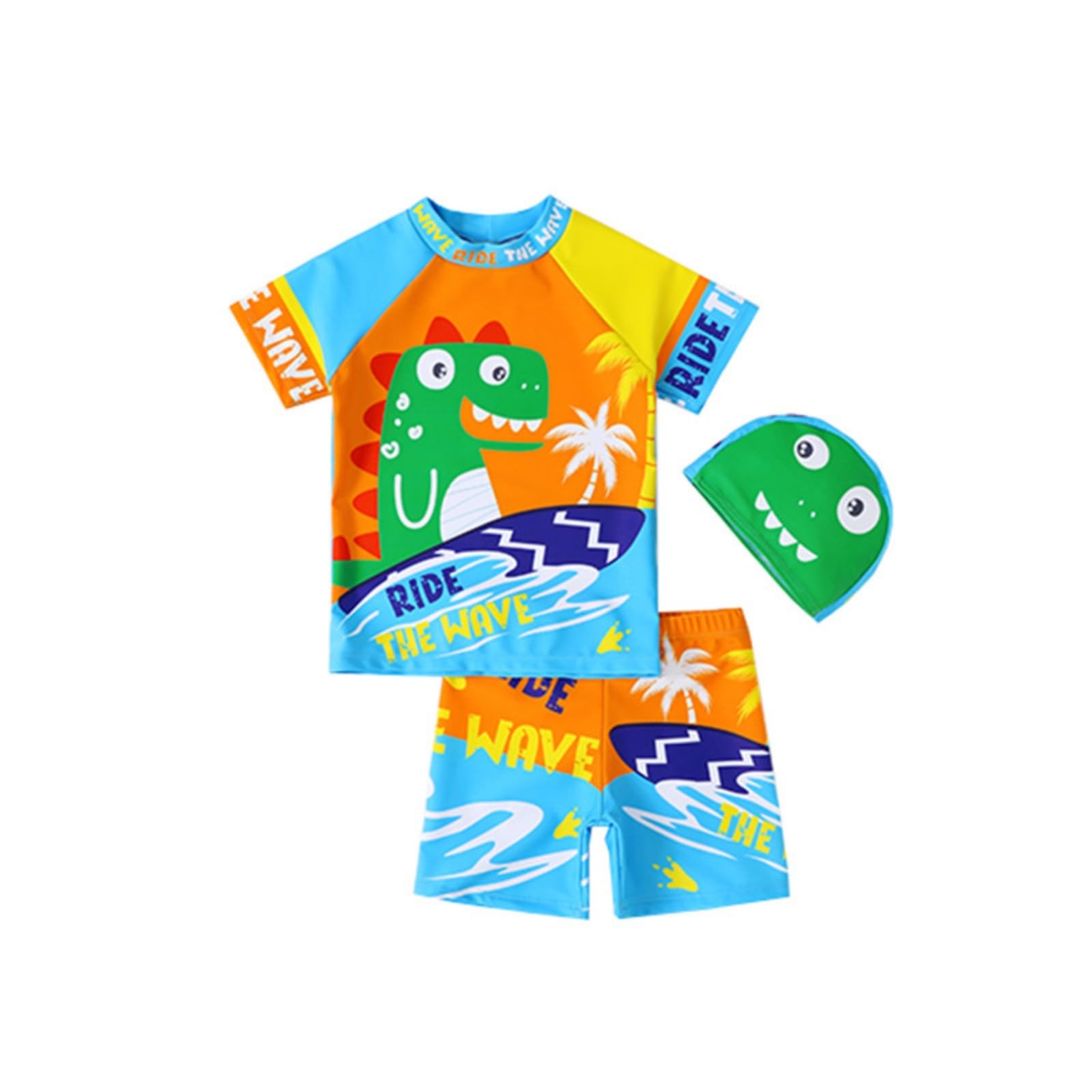Generisch 2025 - Traje de baño infantil para niños Conjunto de natación de 3 piezas para niños Camiseta de natación de manga corta Bañador Rashguard Trajes de baño 11 años