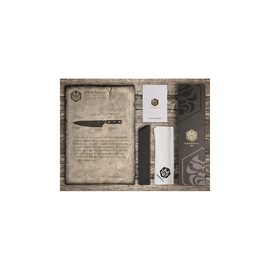 KESSAKU Chef Knife - 8 inch - Dynasty Series - Razor Sharp Kitchen Knife - Forged ThyssenKrupp German High Carbon Stainless Steel - G10 Garolite Handle with Blade Guard