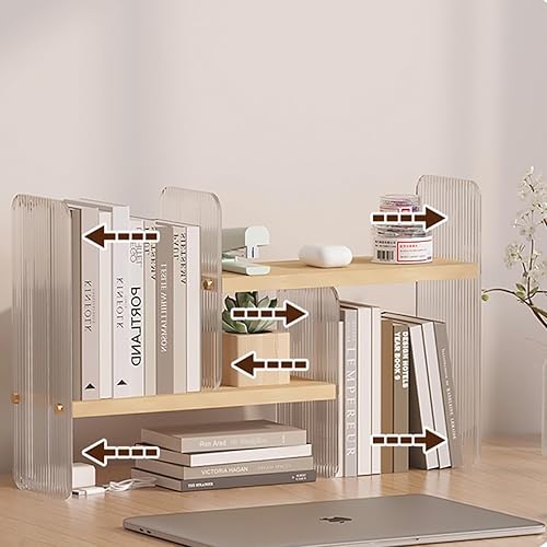 Miniatura 7 de BYCY Estantería con pantalla doble en H, organizador de escritorio, estante de almacenamiento de oficina, estante de exhibición de madera expandible