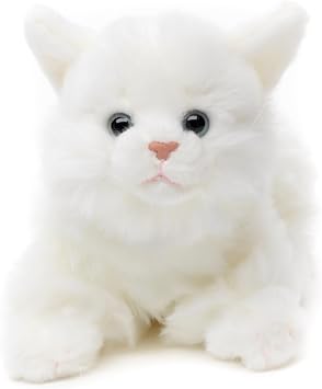 Uni-Toys - Cat white, lying down - 20 cm length - plush kitten - plush toy, cuddly toy