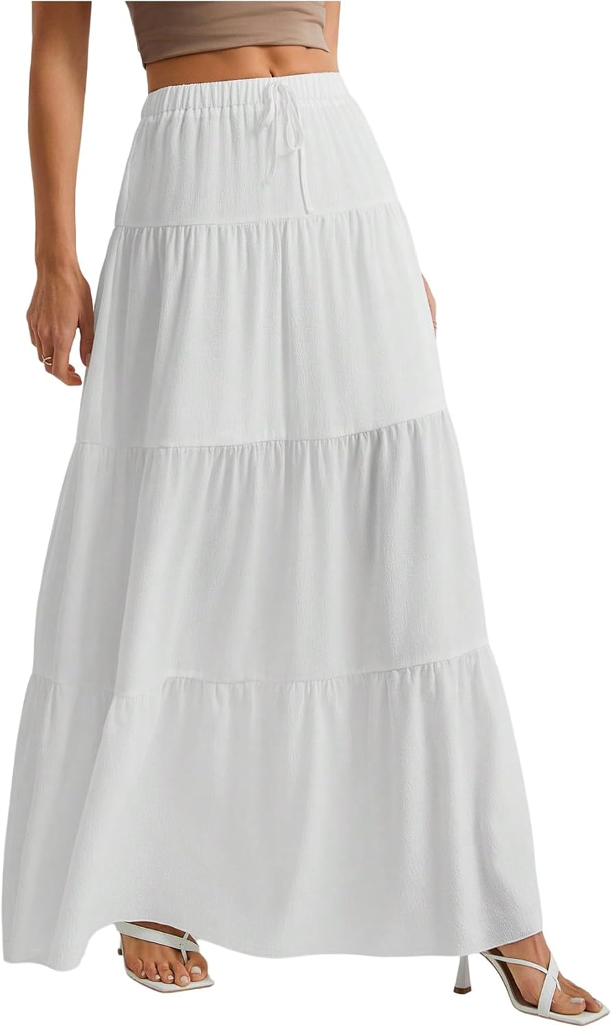Verdusa Women's Boho Skirt Flowy Flared Ruffle Summer Long Maxi Skirts Going Out Outfits