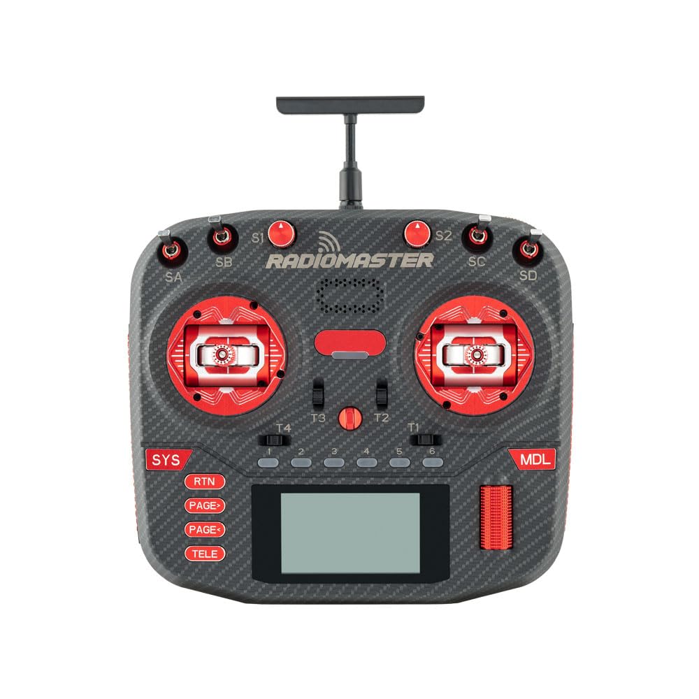 Radiomaster Boxer Max Version with CNC AG01 Hall Gimbals Carbon Fiber 2.4G 16ch Transmitter Remote Control ExpressLRS Mode 2 (ELRS-Red)