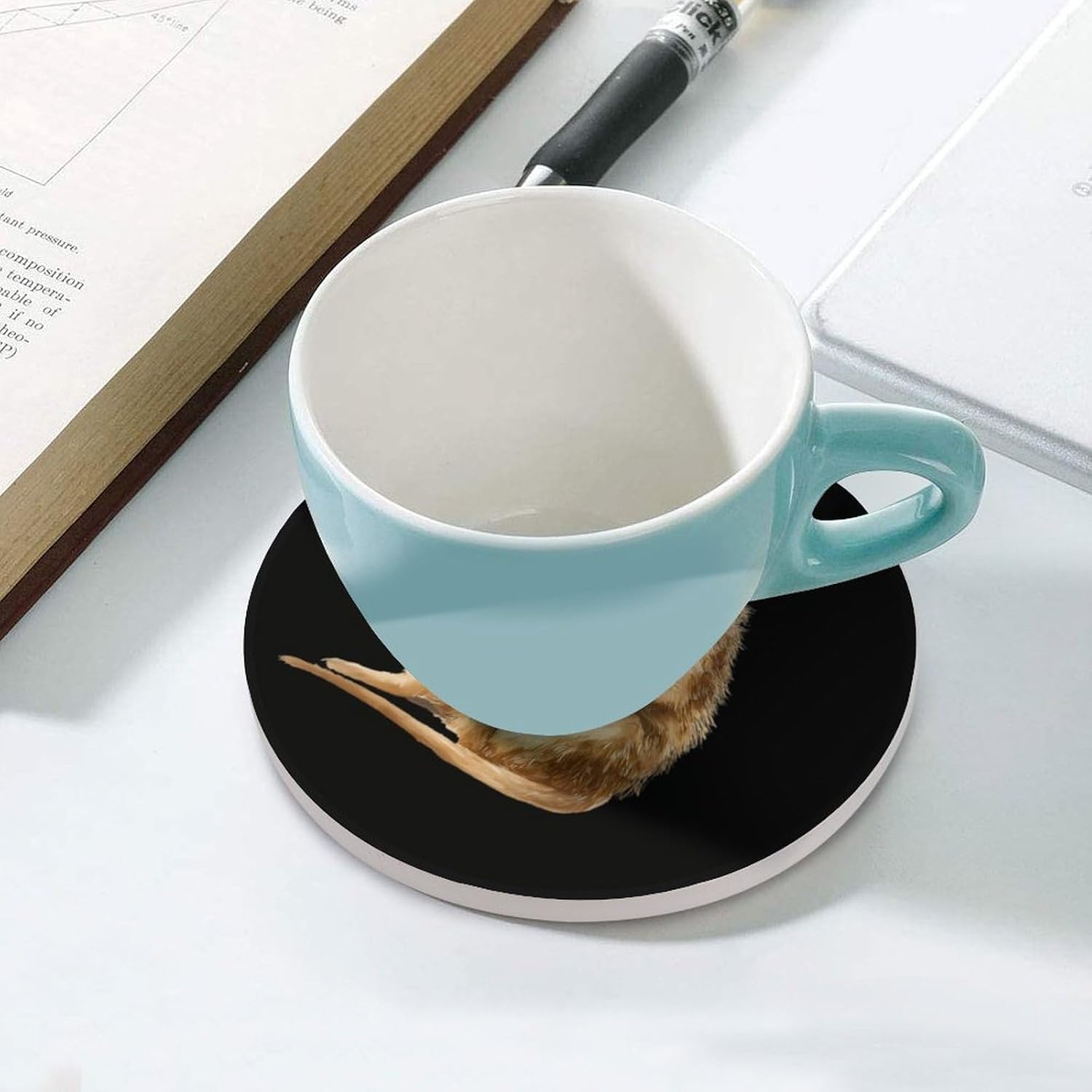 Watercolor Meerkat Reading Book Round Ceramic Coasters Print Drinks Absorbent with Cork Base for Home Decor Gifts 4 Inch