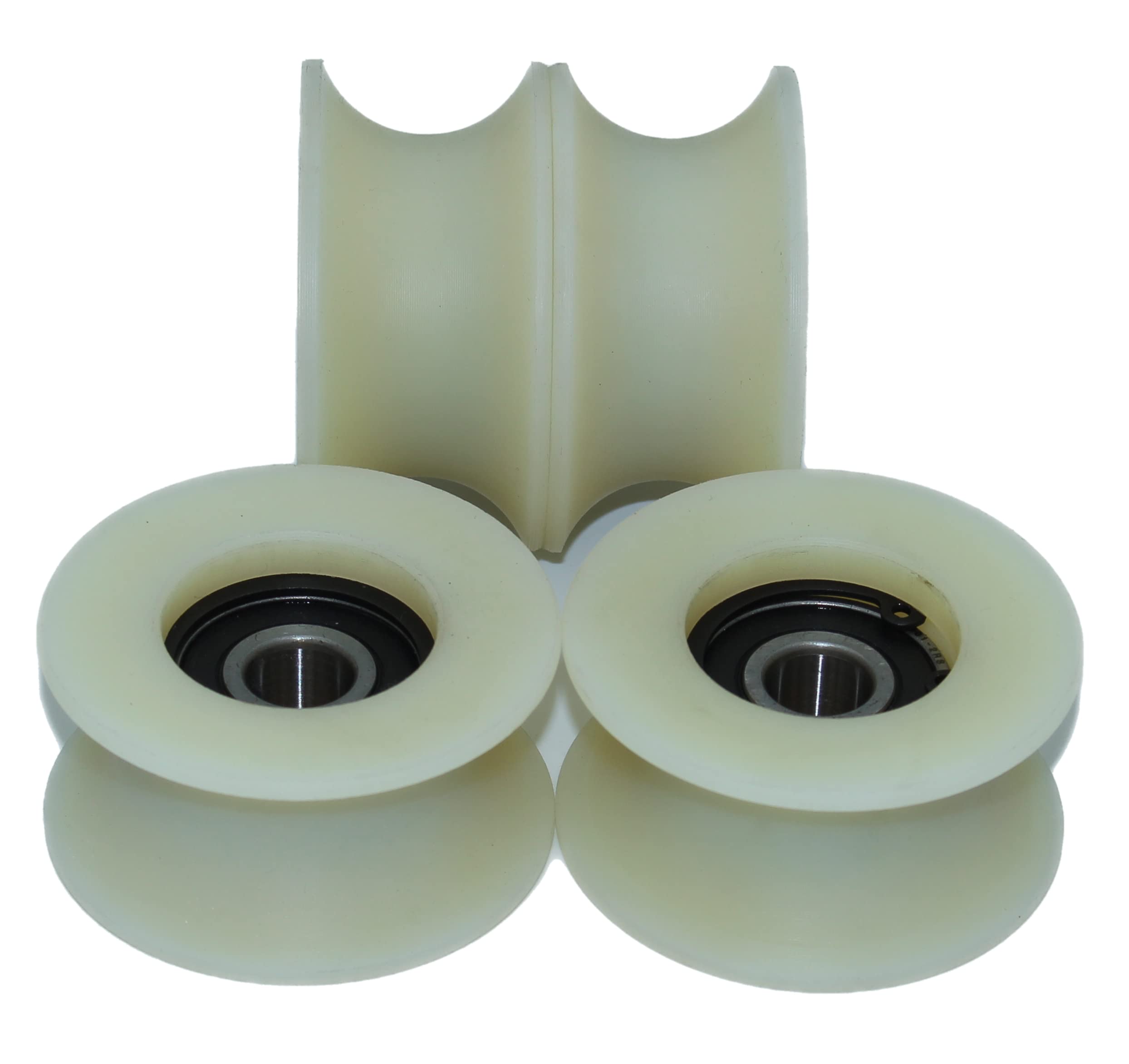 Lot de 4 roulettes de poulie en nylon usiné de 60 mm de diamètre, différentes tailles de rainure, fabriquées dans l'UE (rainure de 25 mm)