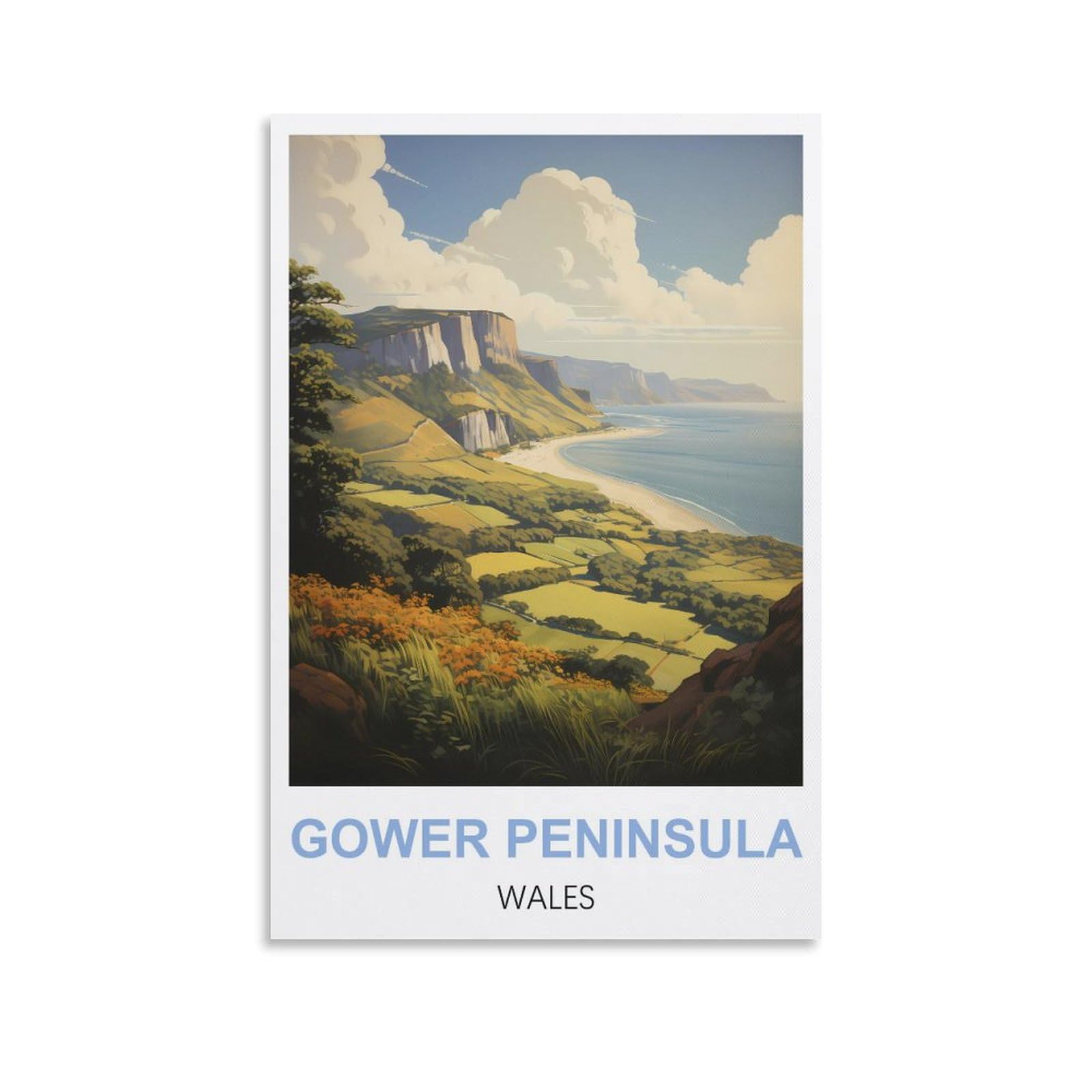 WGMDOEE Gower Peninsula Wales Vintage Travel Posters 08x12inch(20x30cm) Canvas Poster Living Room Wall Art Home Decor