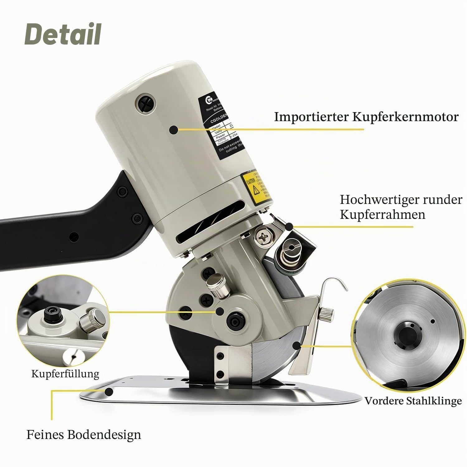 CGOLDENWALL YJ-90B Tragbarer Elektrischer Industrieller Stoffschneider丨30 mm Maximale Schnittdicke丨90 mm Klingengröße丨Ideal für Textiles Lederpapier mit Ersatzklinge&Deutsches Benutzerhandbuch