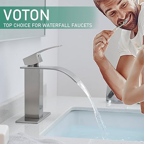 Miniatura 10 de VOTON - Grifo de baño cromado en cascada, de un solo agujero para lavabo, con cubierta