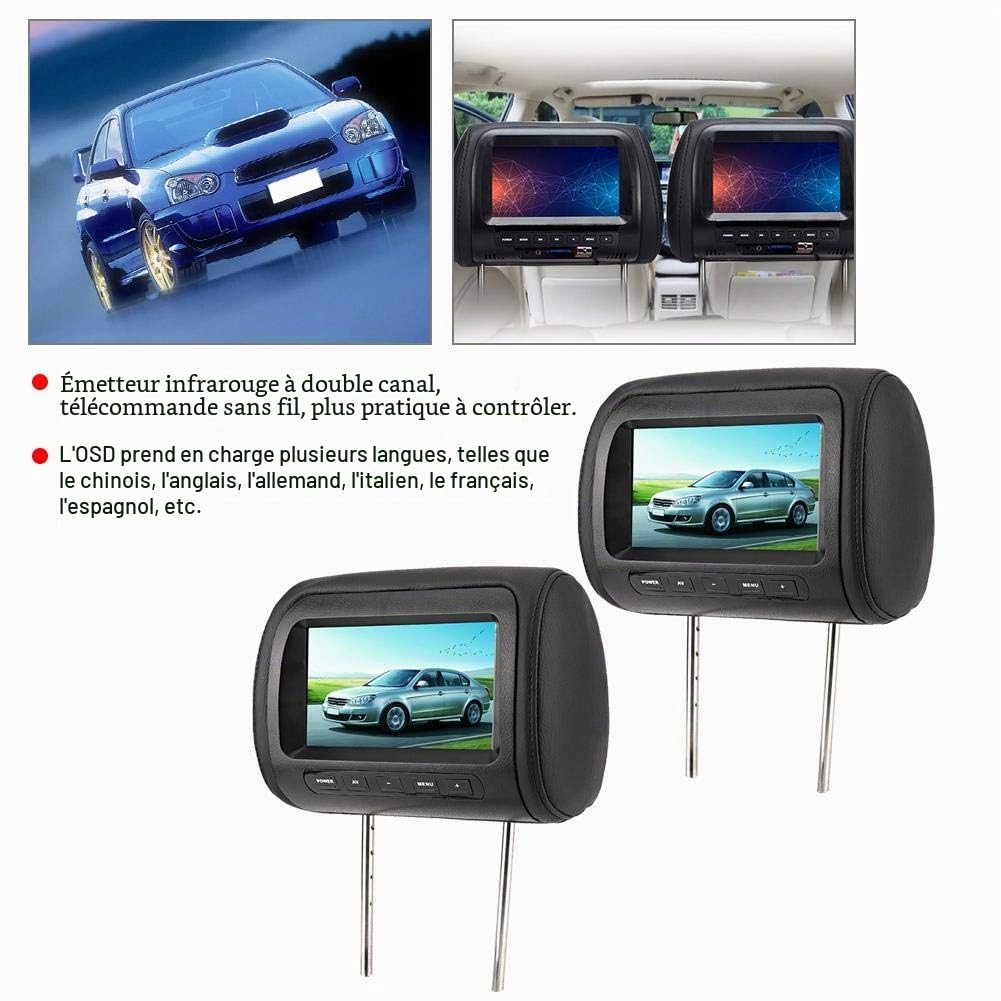 Joueur d'appui-tête, Qiilu Lecteur d'appui-tête, 2 pièces 7 en contrôle sans Fil Universel Appui-tête réglable Lecteur vidéo LCD USB MP5 Affichage Noir