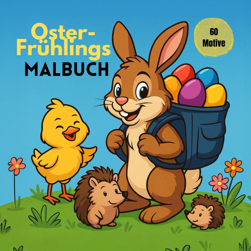 Oster-Frühlings Malbuch: 60 fröhliche Motive auf 122 Seiten – Ausmalbuch für Kinder ab 4 Jahren mit schwarzen Rückseiten gegen Durchdrücken
