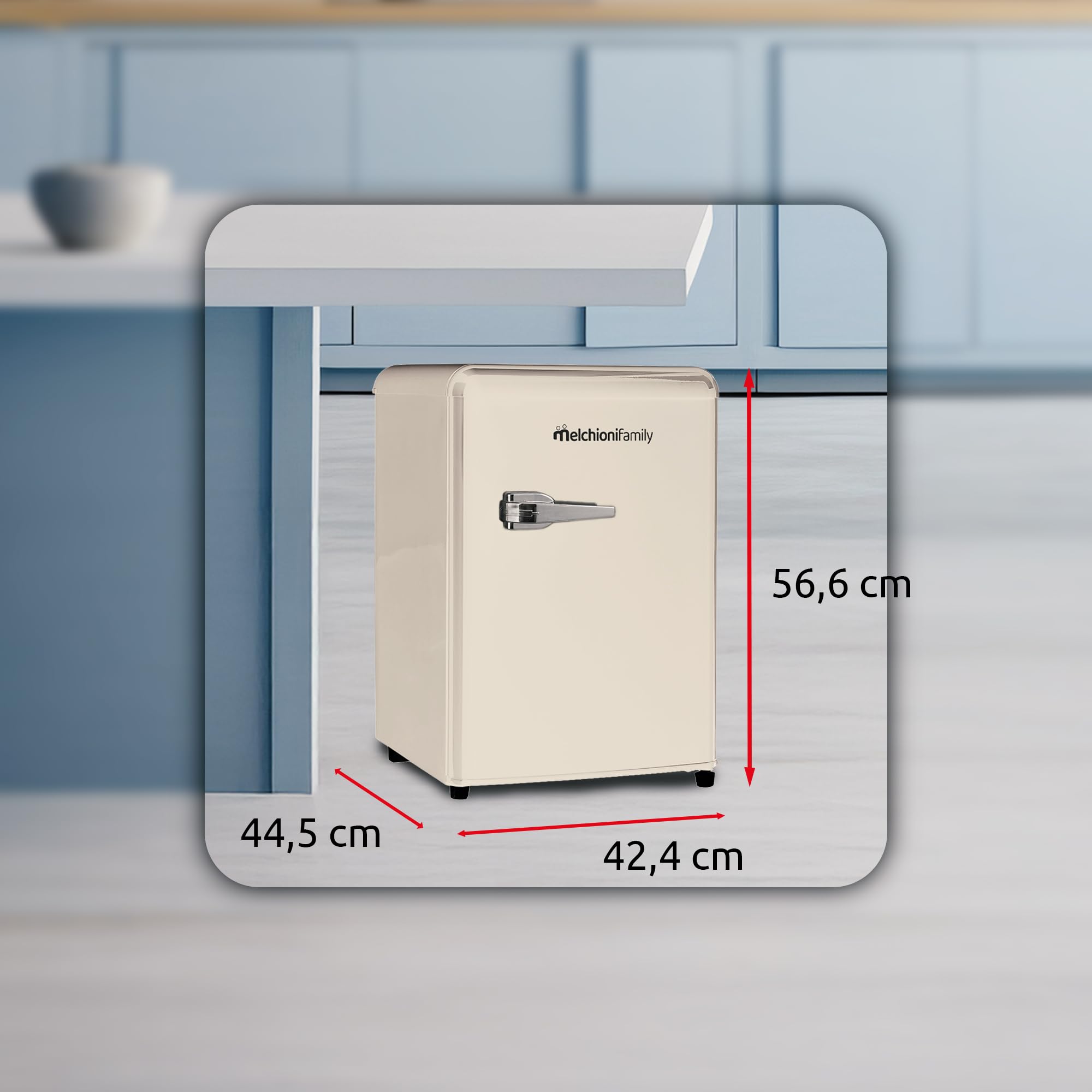 Melchioni Family Siberia 45 – Mini Frigorifero Vintage Rosso Con Compressore, 45L, Comparto Extra Freddo, 6 Livelli Di Temperatura, 42,4x44,5x56,6 Cm