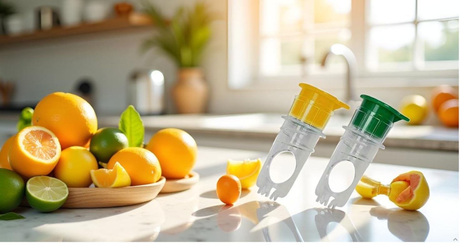 Exprimidor de limón, 2 unidades, extractor manual de jugo de lima transparente con tapa con filtro integrado, prensa portátil compacta de plástico naranja cítricos para cócteles, prensa de limón de 3