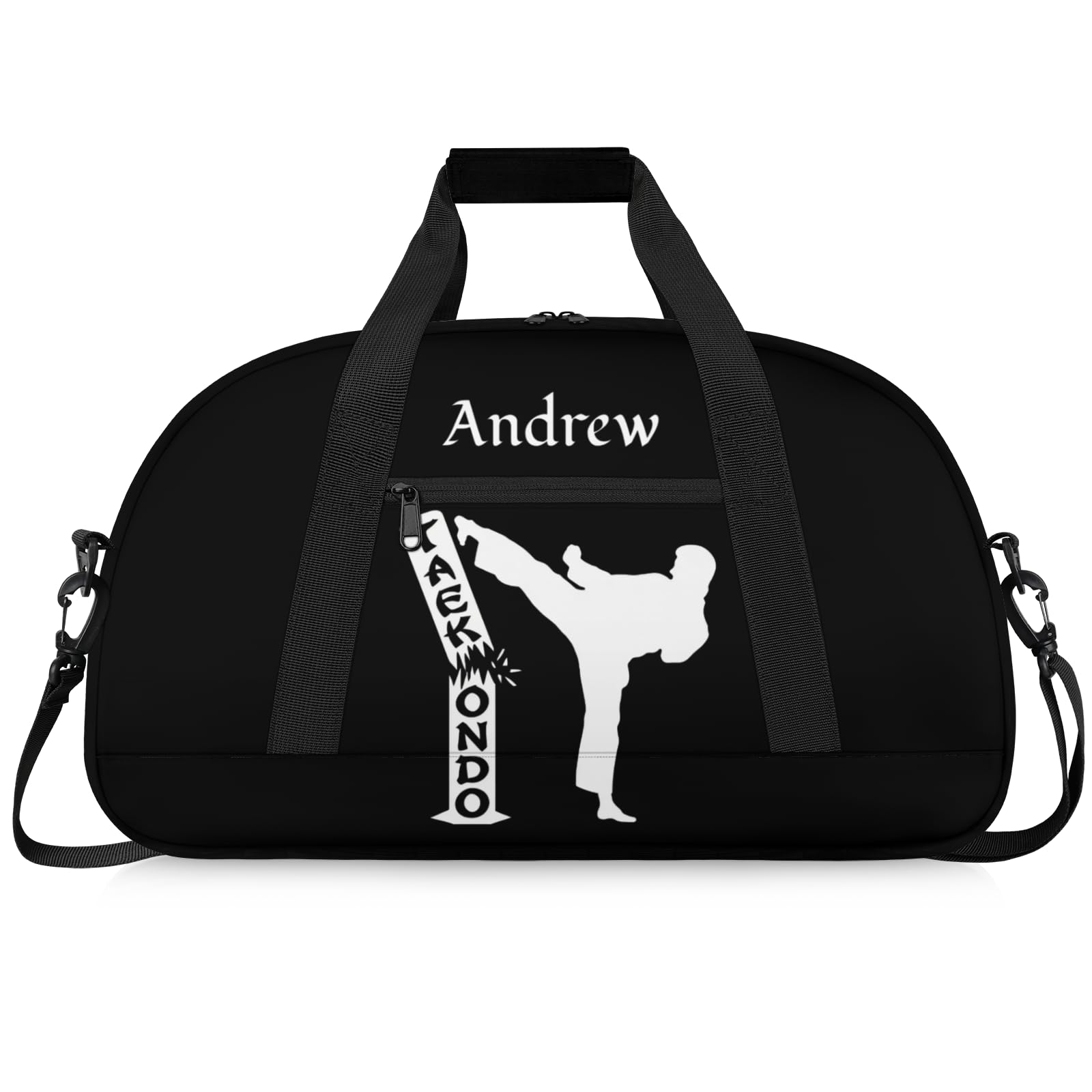 Martial Arts Training Duffle Bag | Personalised Taekwondo Karate Boxing Gym Bag for Men & Kids | Custom Name Water-Resistant Sports Holdall for Gear & Gloves, Taekwonbo Black