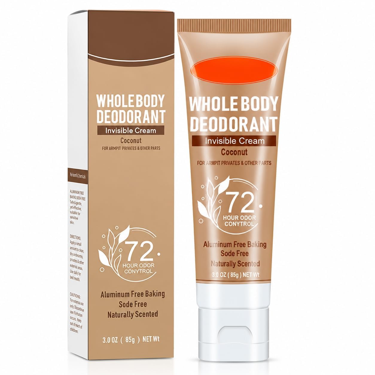 Whole Body Deodorant Invisible Cream Coconut 85g | 72H Odour Control, Aluminium Free, Baking Soda Free, Naturally Scented, For Armpits & Body-image-11