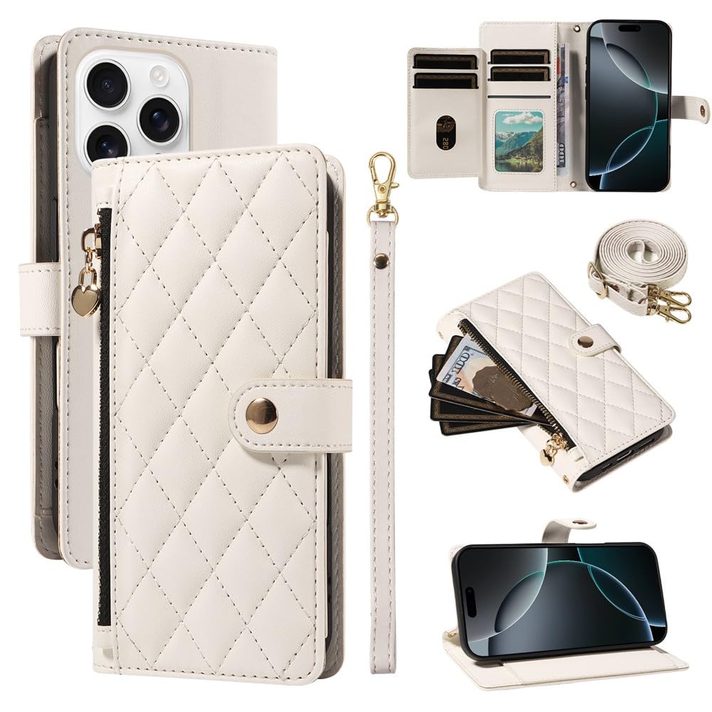 Étui iPhone 13 Pro fermeture éclair avec grand portefeuille et sangle - 8