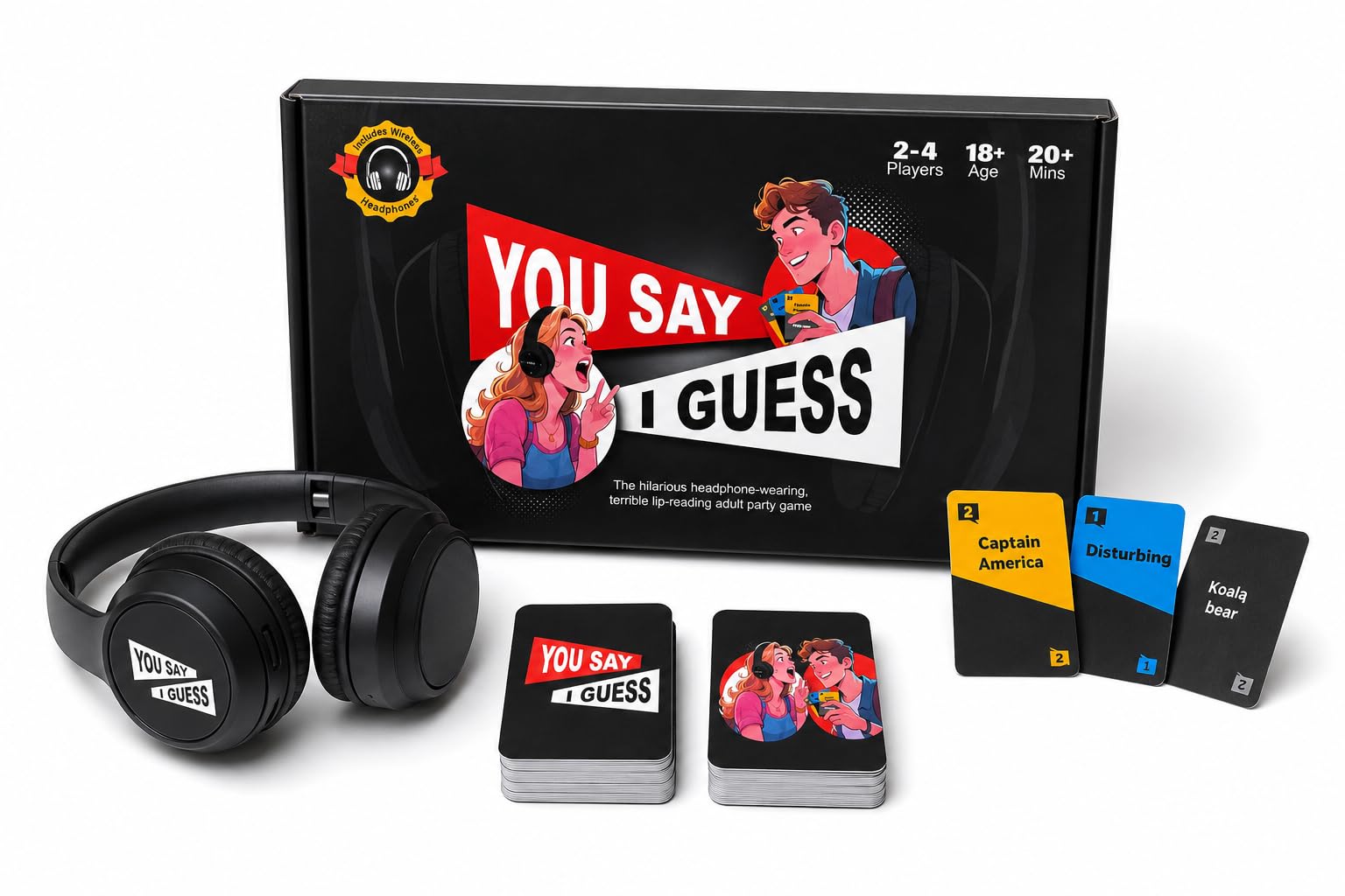 you say i guess sorry game – Funny Adult Party Game with Headphones, Lip Reading Challenge Game, Perfect for Game Night, Couples, Friends & Parties (2–4 Players)