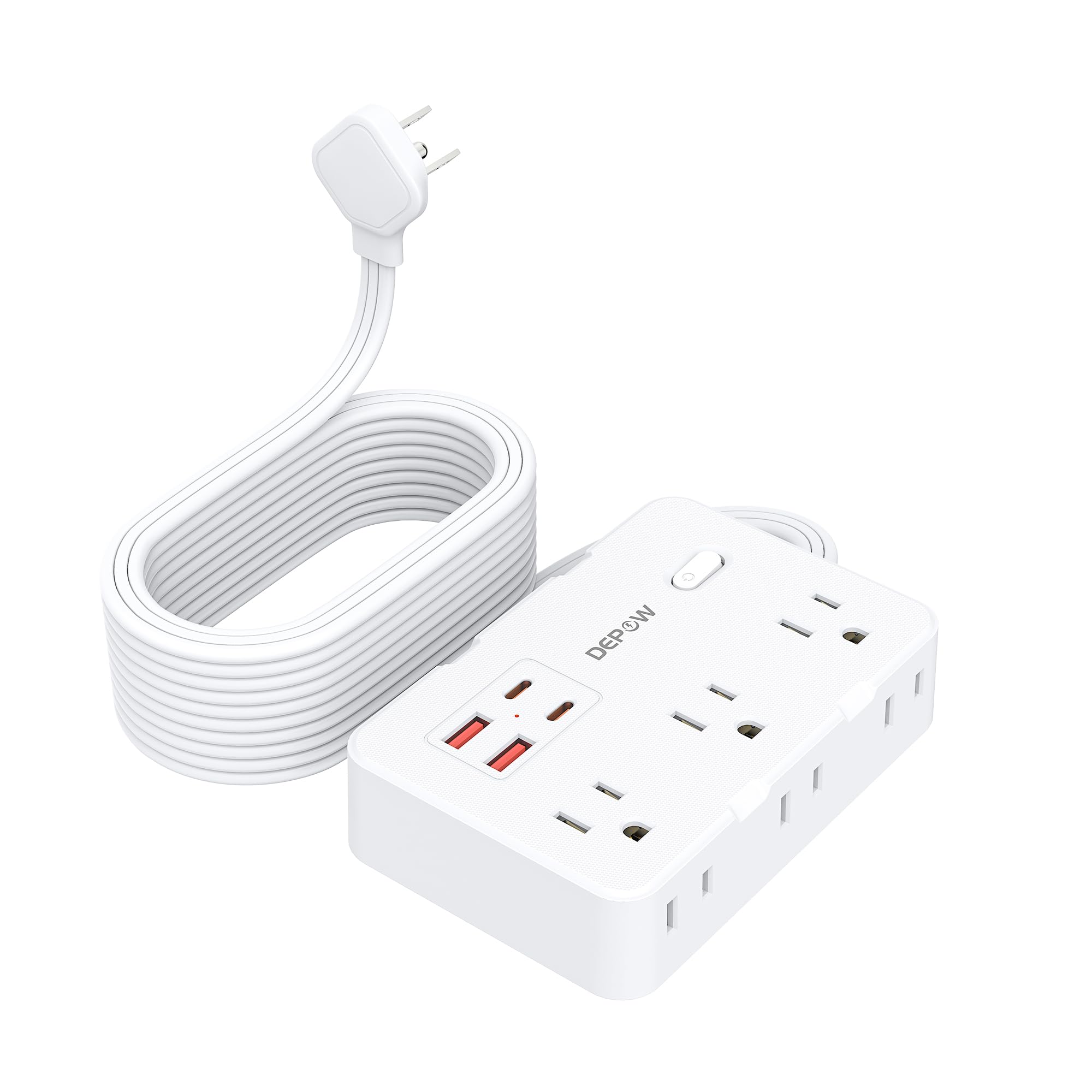 Steckdosenleiste mit 6 AC Steckdosen und 4 USB-A Ports, 45° abgewinkelte Steckdose Ladestation mit Netzschalter, 3 m Verlängerungskabel für Kreuzfahrten, Schlafzimmer,