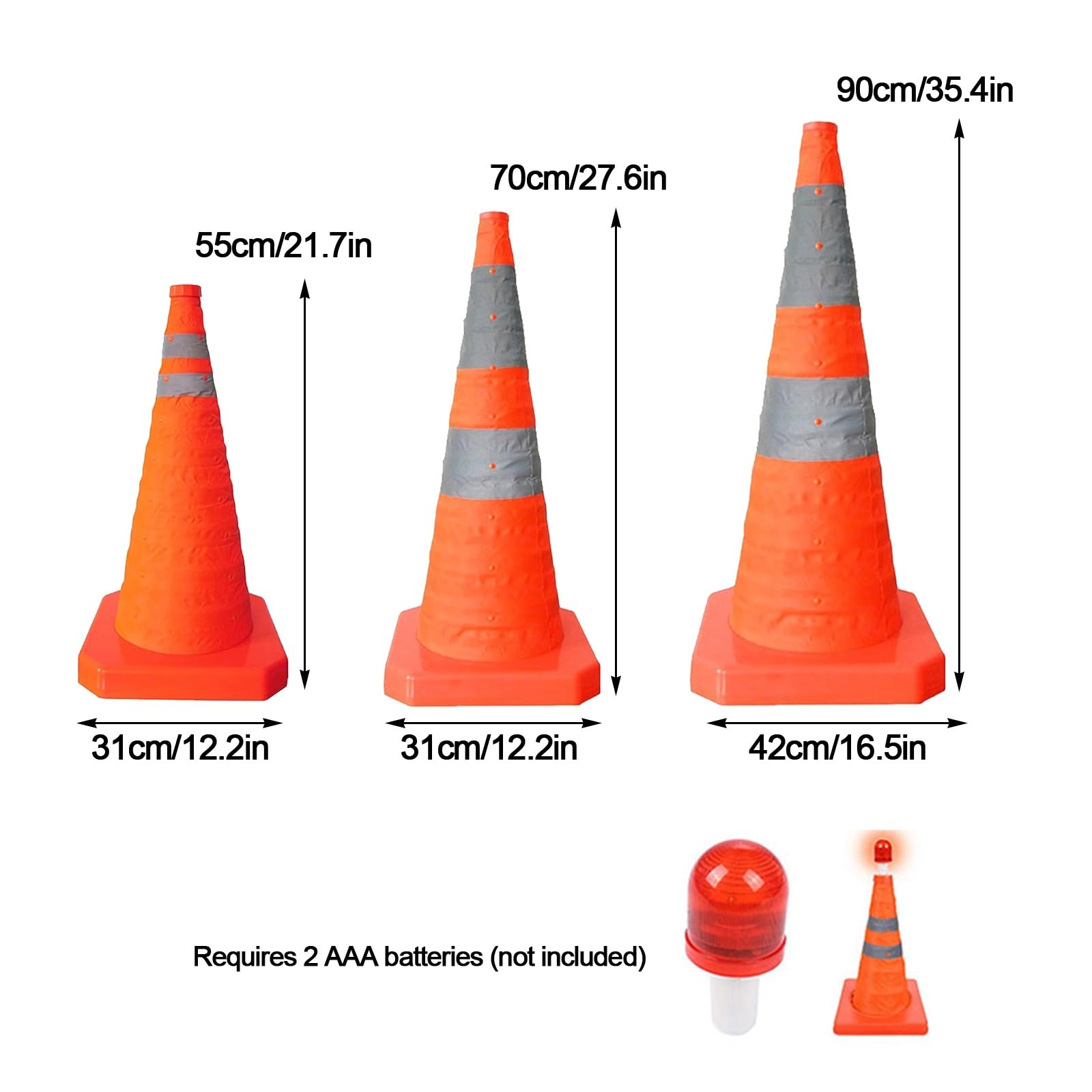 Cône Routier Réfléchissant Pliable en Tissu Oxford, Cône de Sécurité Pop-up à Double Bande Réfléchissante Haute Visibilité pour Chantier, Parking et Panne Automobile(90cm/35.4in)