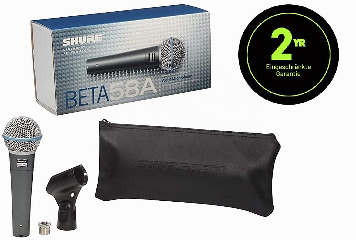 Shure BETA 58A Dynamisches Gesangsmikrofon mit Supernierencharakteristik für professionelle Beschallung und Studioaufnahmen & Stagg SMC10 Mikrofon-Kabel (10m, XLR-Buchse-auf-XLR-Stecker)