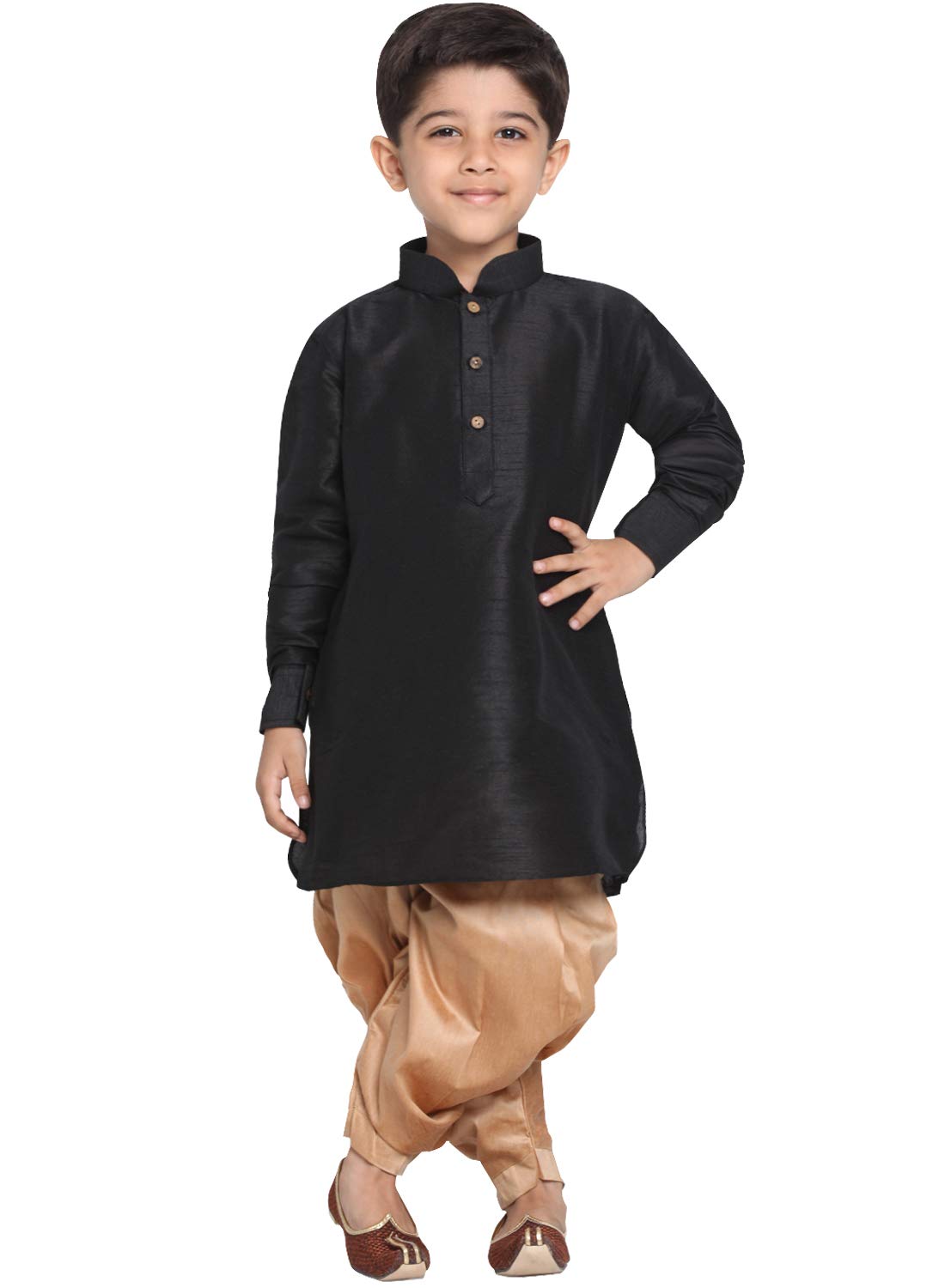 Jbn Creation Boys' Black And Rose Gold Silk Blend Kurta And Dhoti Pant Set (Vasbuk001Blncdrg, For 5-6 Years)