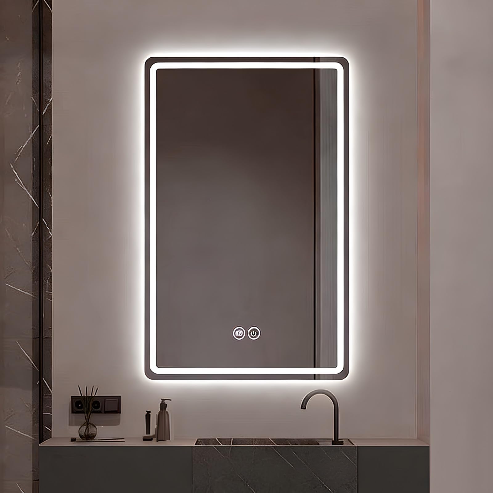 FGXHHS with LED Lights, Anti-Fog Vanity Mirror, Wall Mounted Dimmable 3 Color Lighting, Touch Control, Horizontal/Vertical(Vertical,60x80cm/23.6x31.5in)