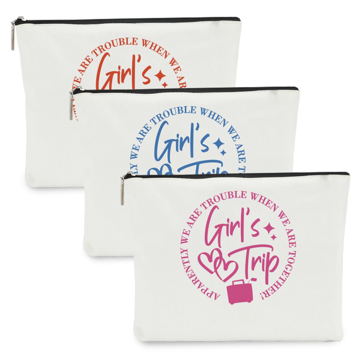 3Pcs Girls Trip Gifts Favors Girls Weekend Gifts for Women Makeup Bag Cosmetic Bag Girls Trip Essentials Weekend Bag Coin Purse for Sister Niece Friend Daughter Coworker Graduation Christmas Birthday