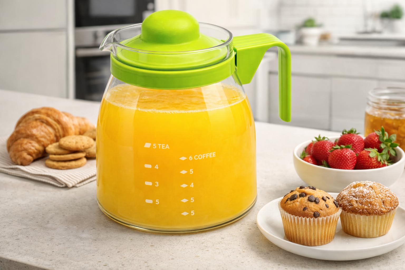 Caraffa in Vetro - Tazza Vetro Adatta per Microonde - Caraffa Sostitutiva con Manico e Coperchio - Brocca Latte con Coperchio - Teiera per Microonde - 1200 ml