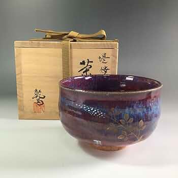 【茶道具　針生　乾馬造　堤焼　初窯　茶碗（共箱・共布）／左馬】 Amazon.co.jp: 堤焼 乾馬窯 針生乾馬 作 海鼠釉 茶碗 共箱 栞