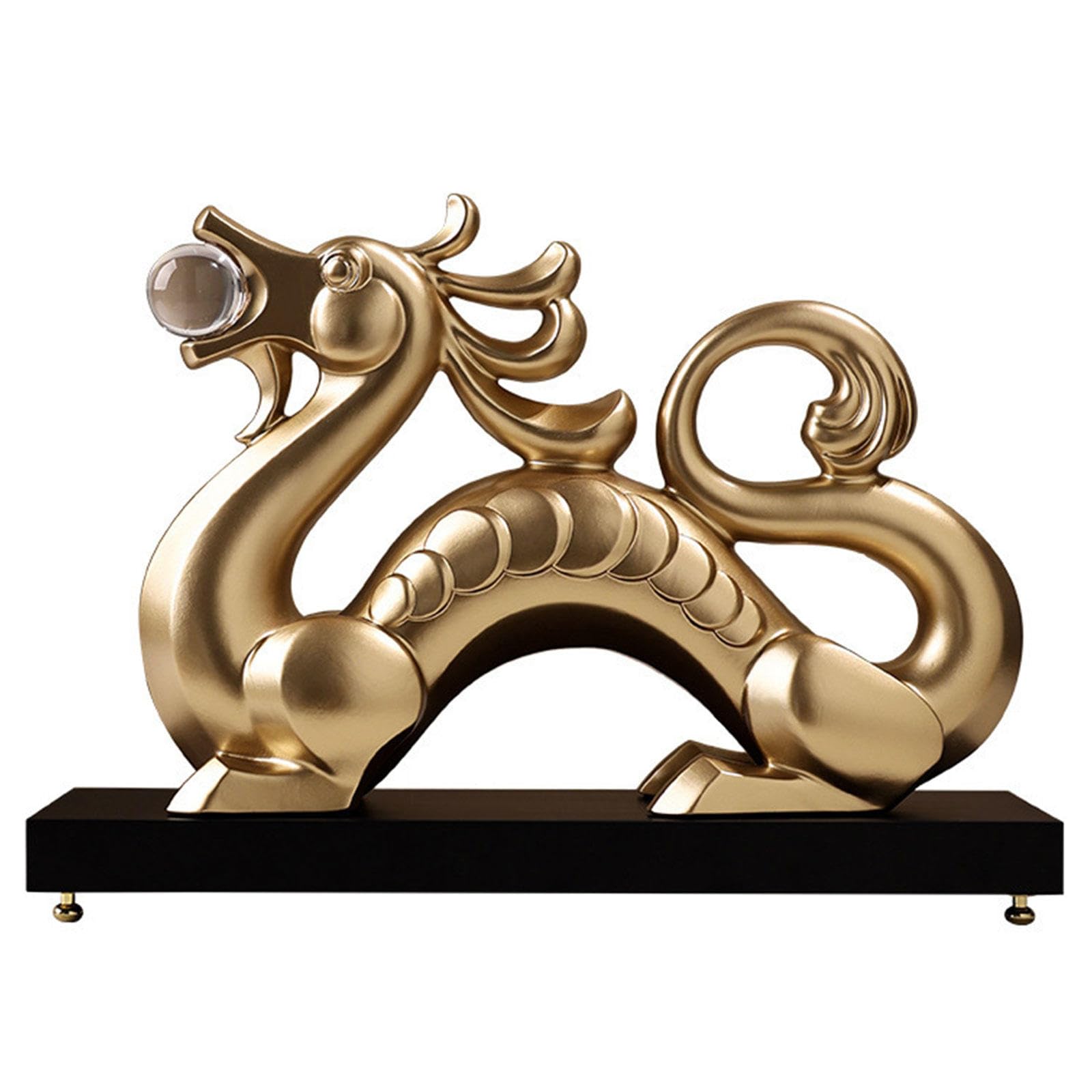 Rzeźba smoka, Chiński Feng Shui Smok Statuetka Zodiak Figurka Żywica Maskotka Dekoracja Biurka Domowego Biura Przyciągająca Bogactwo i Powodzenie