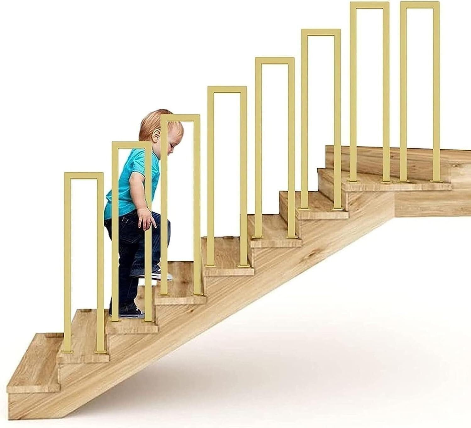U-Shaped Stairs Handrail, Steps Handrails for Indoor Outdoor, Square Transitional Railing Handrails, for Concrete, Brick or Wooden Steps, with Installation Kit(Gold,85CM/2.7FT)