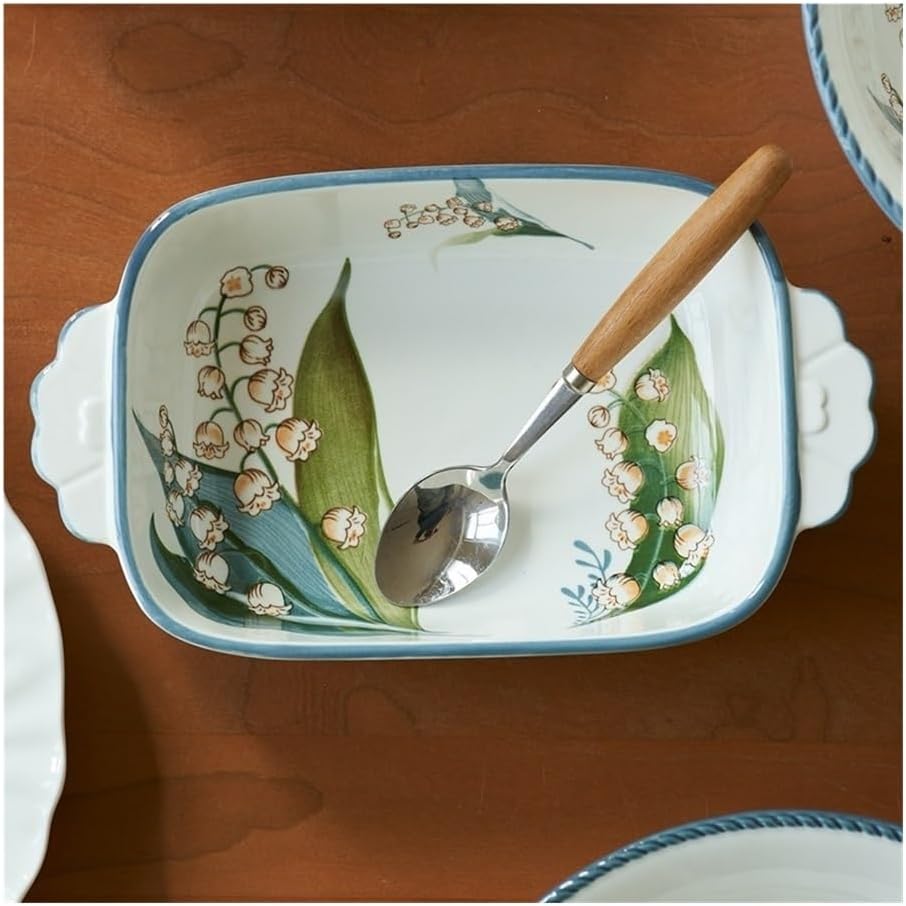 Baking Dishes Multi Functional Ceramic Double Ear Baking Tray Household Utensils Plates Ovens Rice Microwave Available