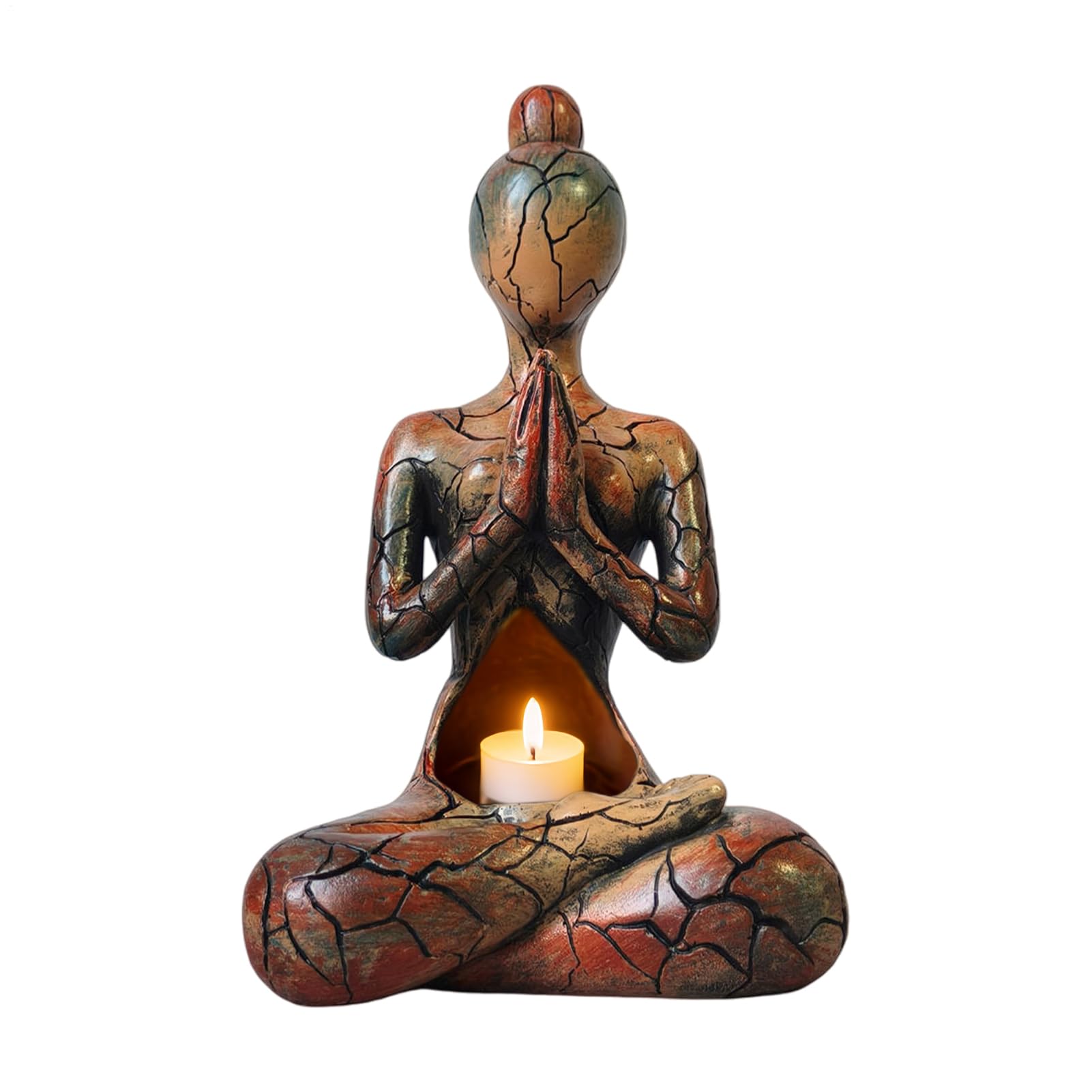 Sculpture de yoga en résine et bougeoir zen pour décoration spirituelle maison