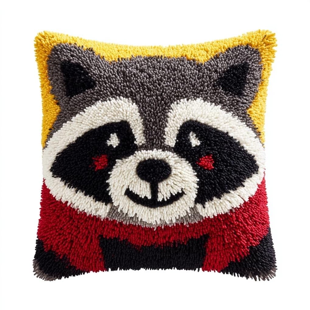 AxiangziK Pre-Printed Latch Hook Pillow Kit,Smiling Raccoon