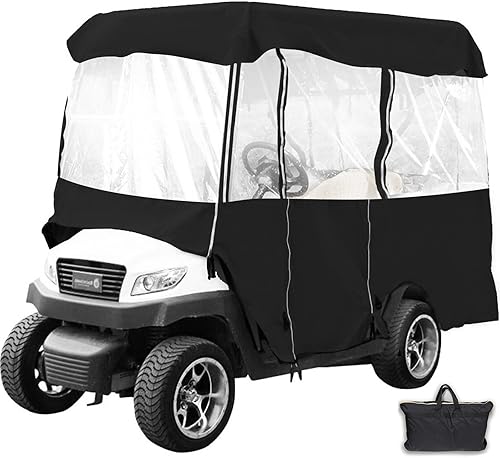 Waterproof 4-Person Golf Cart Enclosure with Transparent Windows, Fits EZGO, Club Car, Yamaha Cart - Deluxe Fairway Cover
