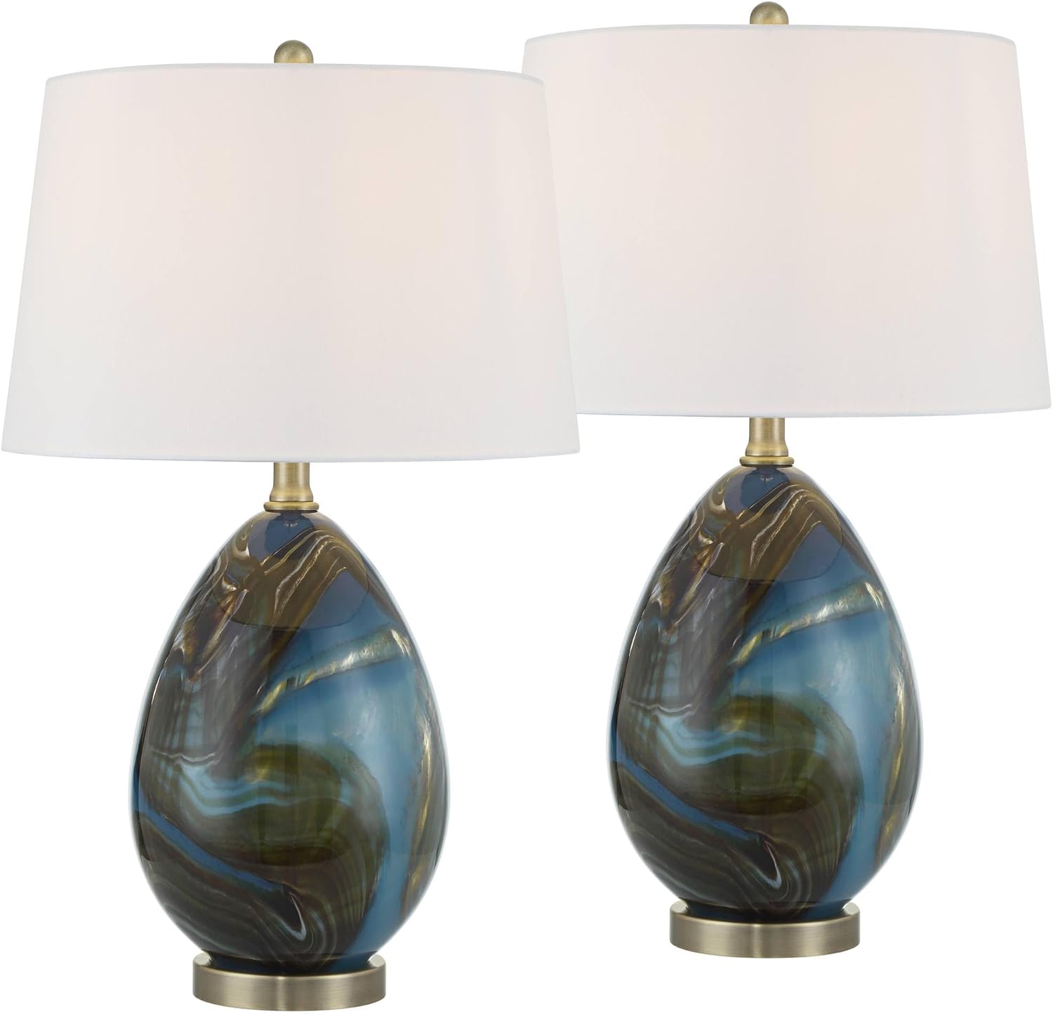 360 Lighting Swirl 22 1/2" High Blue Art Glass Table Lamp Set of 2