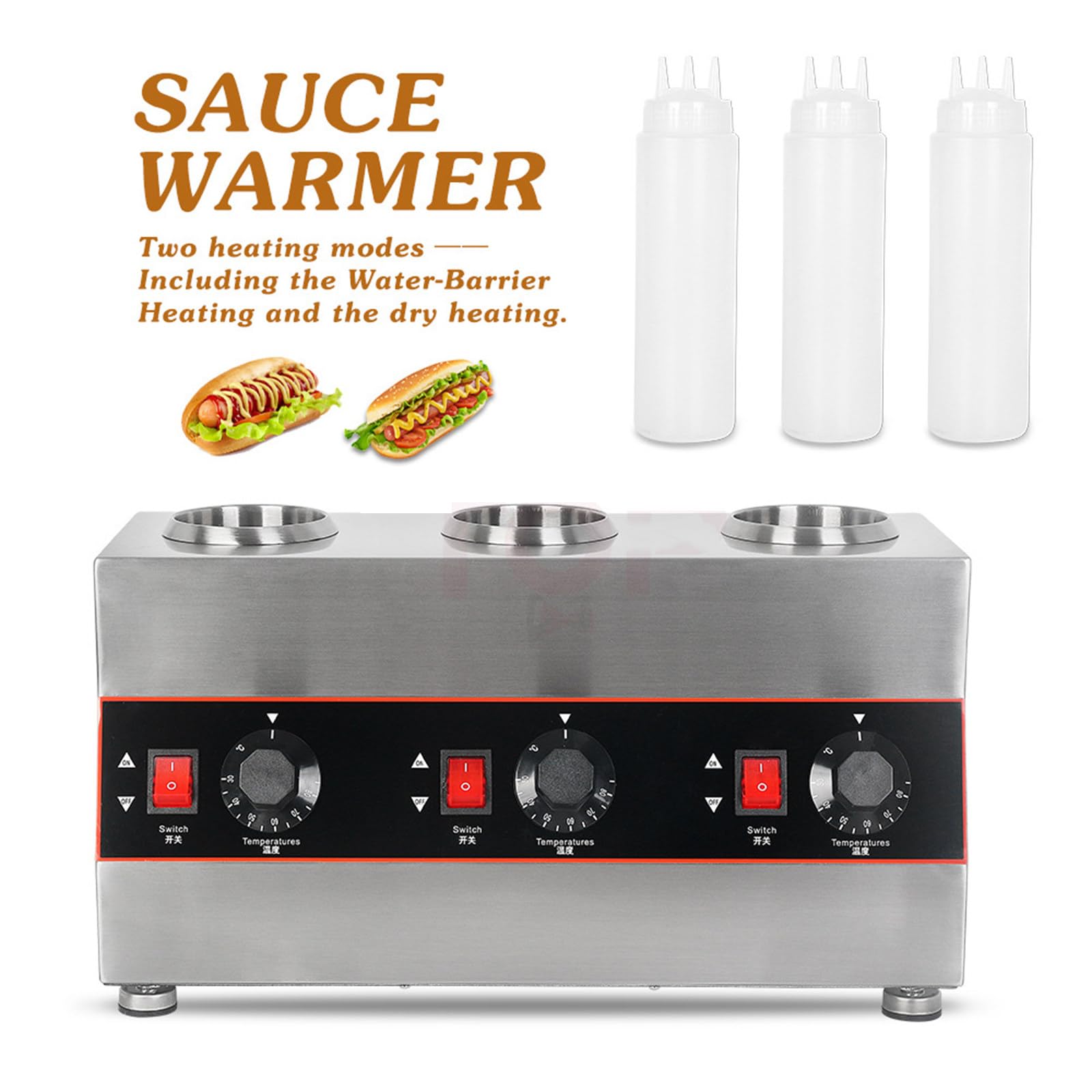 Calentador Eléctrico Dispensador De Alimentos De 480 W, Calentador Dispensador De Salsa Comercial, Calentador Dispensador De Salsa De Chocolate, Queso Y Caramelo (Botella Triple)