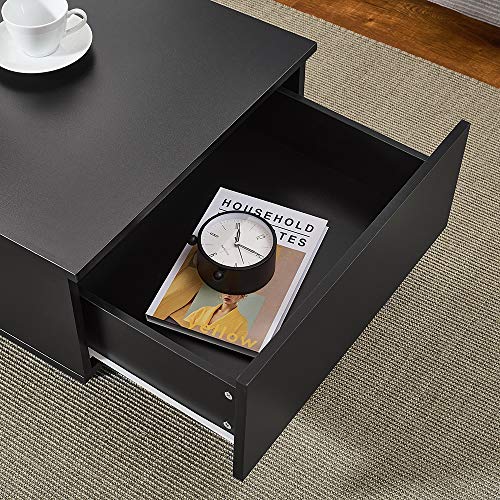 Panana Coffee Table with Storage Drawers&Shelves LED Light Modern Living Room Wooden (Black) - Image 4