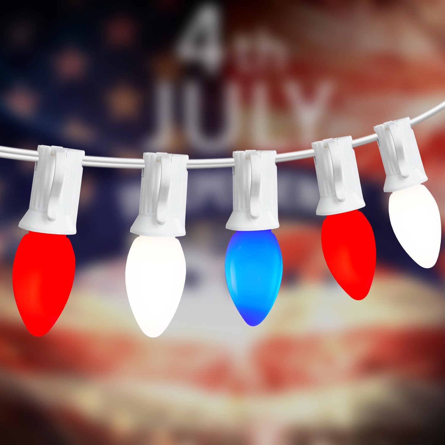 45.6 FT 4th of July Decorations String Lights Outdoor, C7 LED Red White and Blue Lights with 46 Bulbs(6 Spare) for Memorial Day Independence Day Patio Garden Backyard Bistro Pergola Decorations