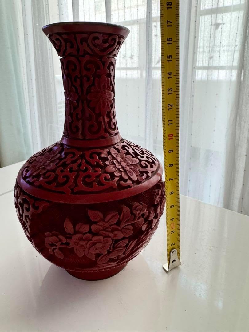 中国工芸品 堆朱花瓶 置台付き