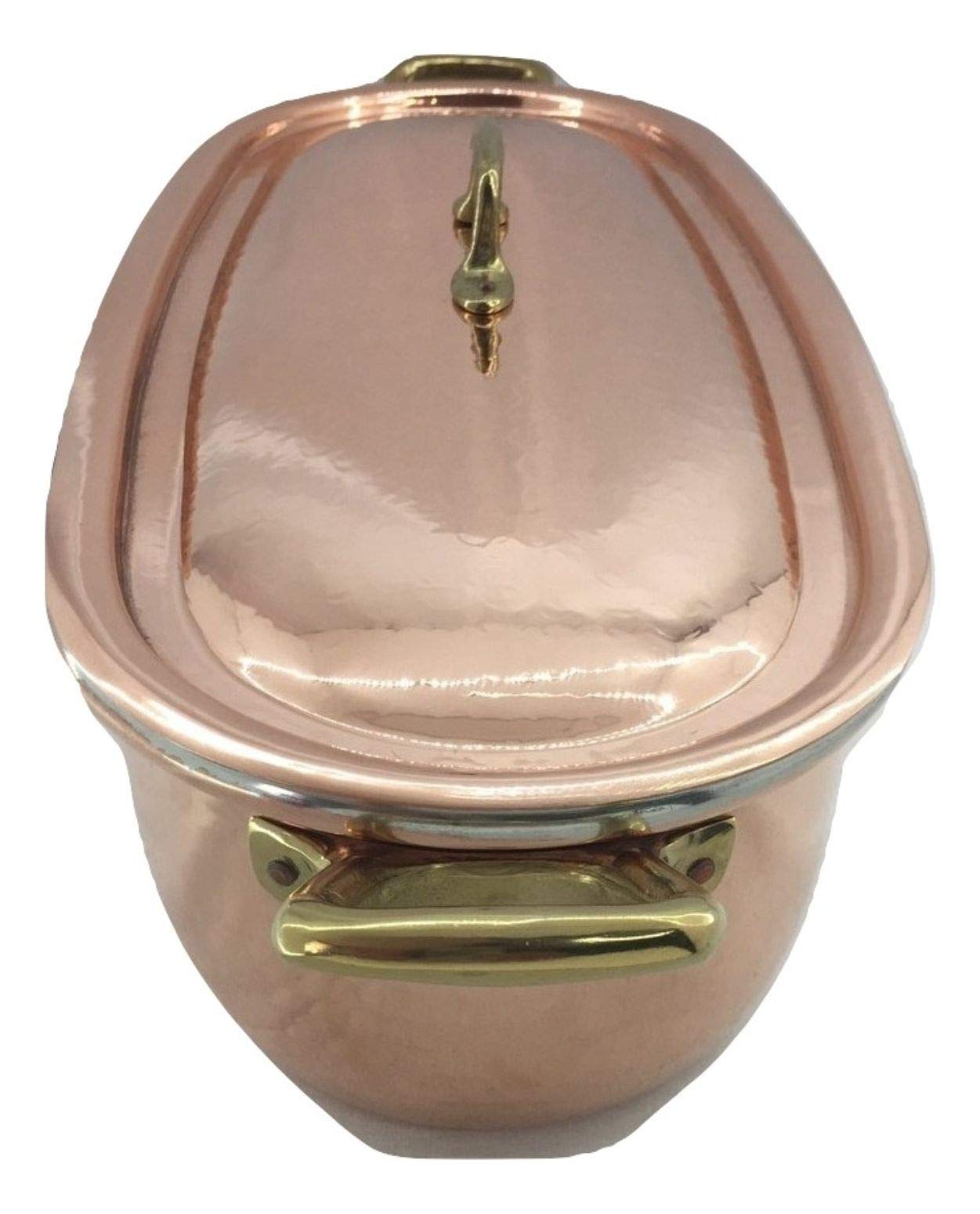 Pesciera in rame stagnato con coperchio da cucina griglia cestello vapore pentola pesce 44x20x13 cm