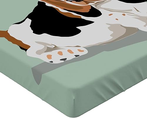 Miniatura 3 de Ambesonne Sábana bajera ajustable para amantes de los perros, con orejas largas, raza Basset Hound en patas cortas, ilustración caricaturizada, ropa