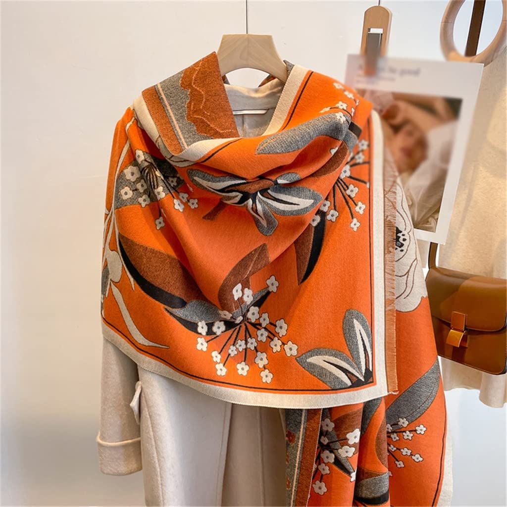 Bufanda de cachemira para mujer con flores de invierno, chal de manta grueso azul y blanco
