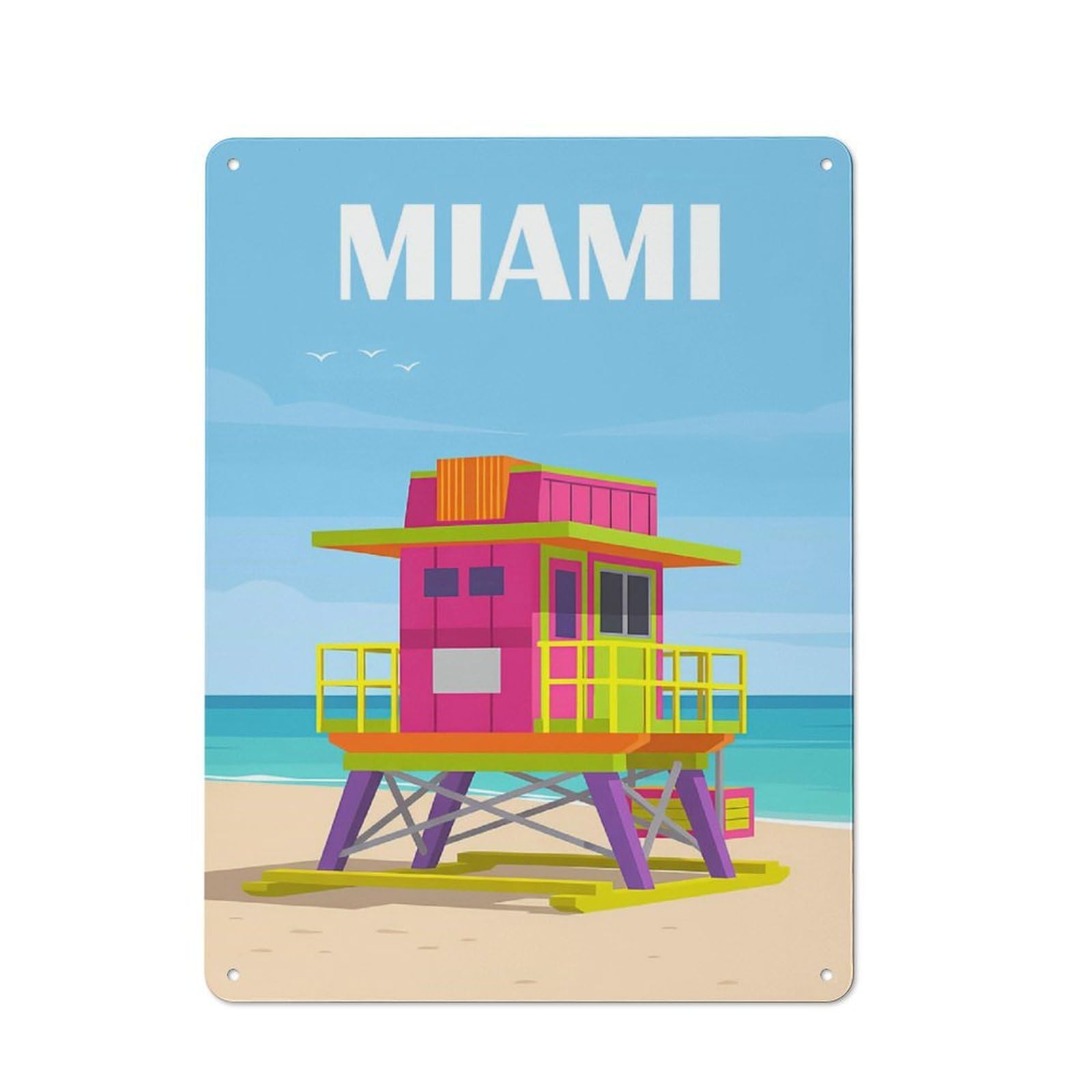 Junmoney Miami Beach Vintage Metal Sign 40X30cm For Lounge Or Reading Corner, For A Room Refresh Centred On Metal Wall Decor