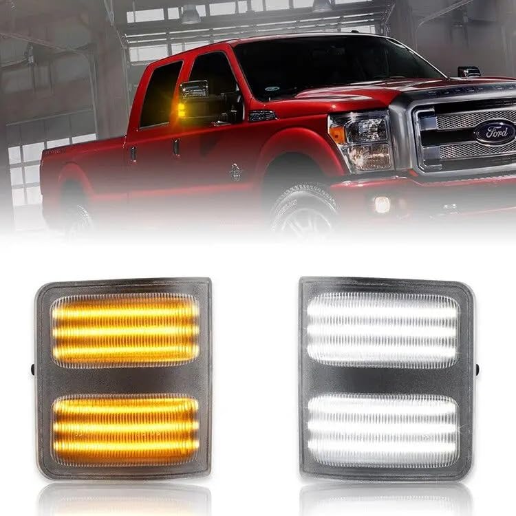 2 sztuk lusterko boczne światło obrysowe bursztynowe + DRL dla Ford F-250 F-350 F-450 F-550 Super Duty 2008 2009 2010 2011 2012 2013 2015(Dynamic,Orange lens)