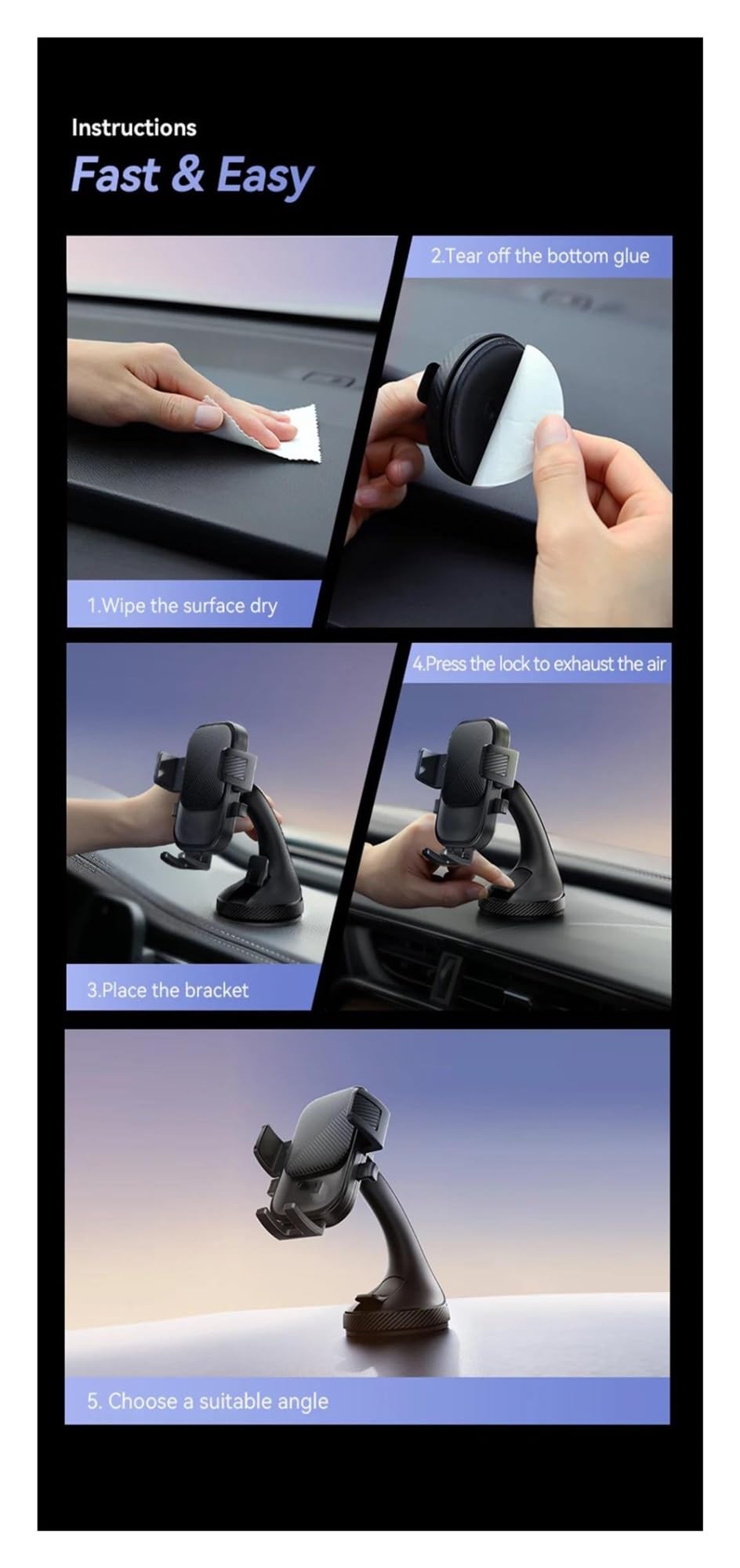 Porta Cellulare Auto Supporto universale per telefono da auto, multifunzione, girevole a 360 gradi, con clip di fissaggio per specchietto retrovisore per auto(Dashboard)