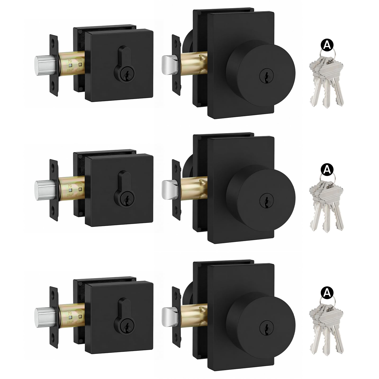 Brushed Gold Door Lock Set - Keyed Alike & Deadbolt -17 Brushed Gold Door Lock Set - Keyed Alike & Deadbolt -17